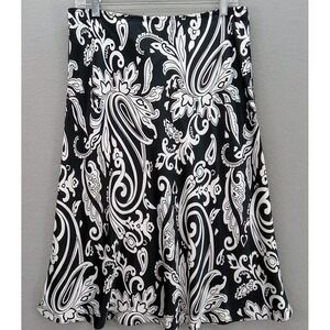 New York & Co. Women's 100% Silk‎ A-Line Skirt Sz L Black & White Swirl Citycore